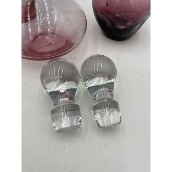 Vintage Pink Glass Decanter Set Stoppers & Vase Art Glass - Picture 2 of 14